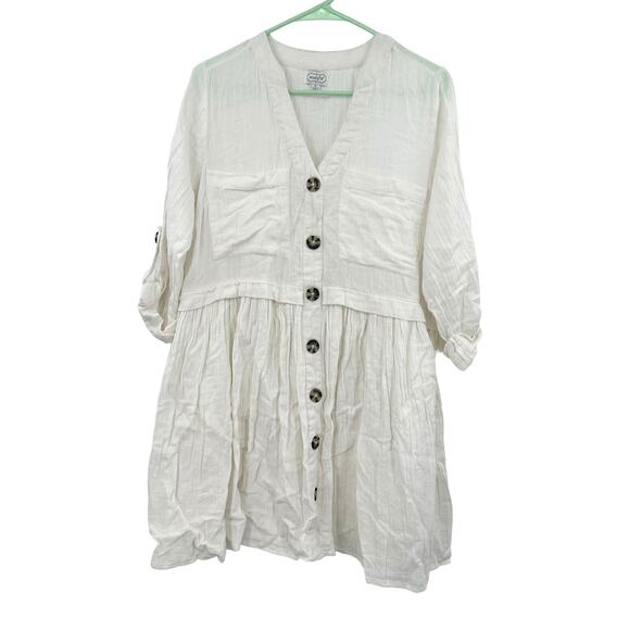 Mudpie Size Small Button Up Dress‎ White 100% Cotton Flowy Summer Spring - Picture 1 of 6